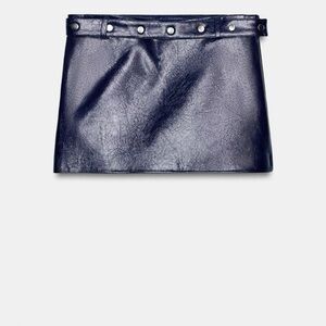 Zara Navy Faux Leather Mini Skirt with Studded Waistband